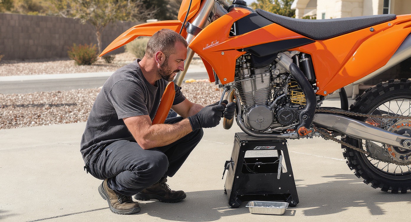 Mobile dirt bike repair in a San Diego driveway