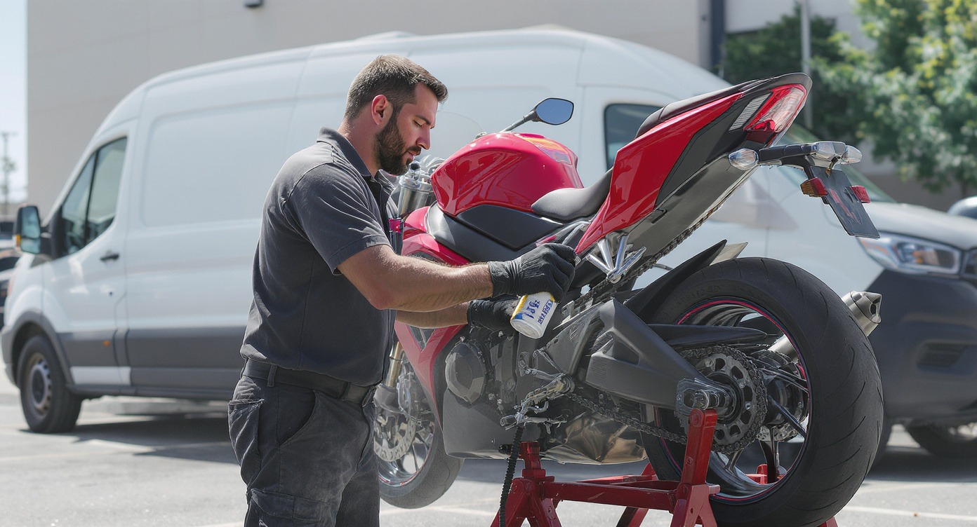 Mobile motorcycle service at a San Diego workplace
